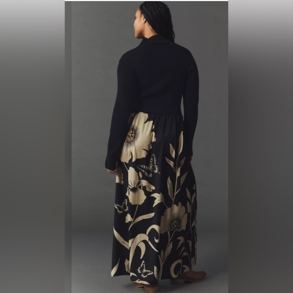 Anthropologie Thea Twofer Long Sleeve Maxi Dress In Black Floral - Picture 2 of 6
